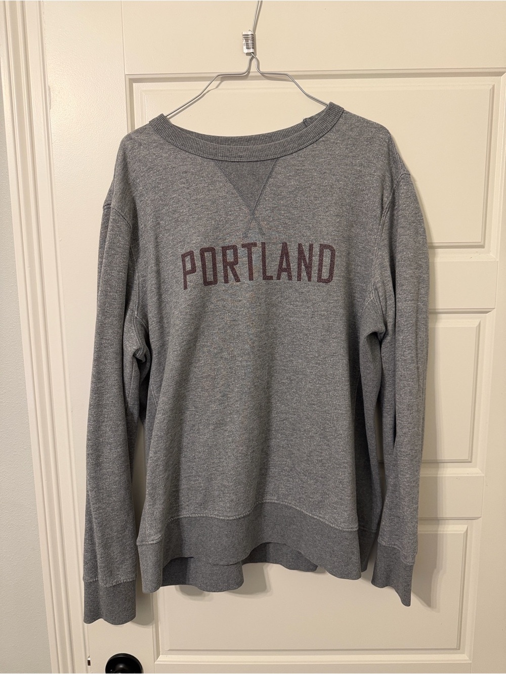 Merona Gray Crewneck Sweater with Maroon "Portland" Print